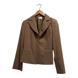 Motivi Tg44 Short Pinstripe Long Sleeve Jacket - Lapel Collar  W 8 M Tan/White